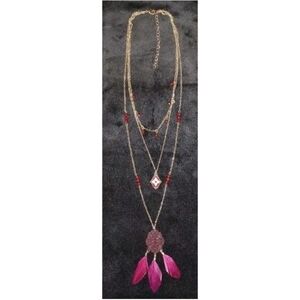 Gold Steel Chains Pendant Beads Feathers 4-Pointed Cross Star Statement Necklace